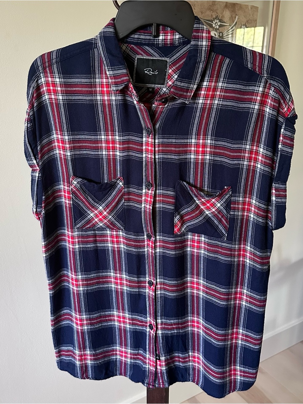 Rails Navy and Red Plaid Button-Down Shirt